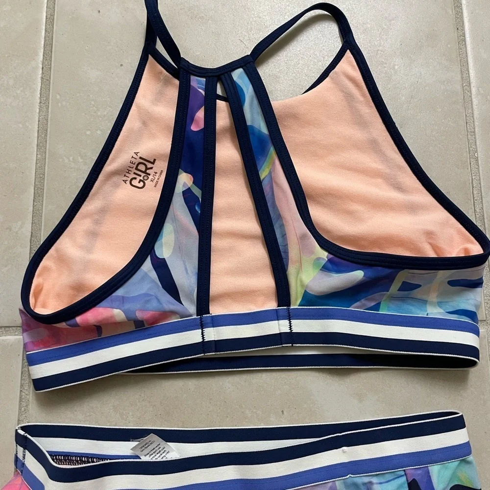 Athleta Girl Kids Bikini -2 piece - Pink and Blue Tropical swimsuit size XL 14